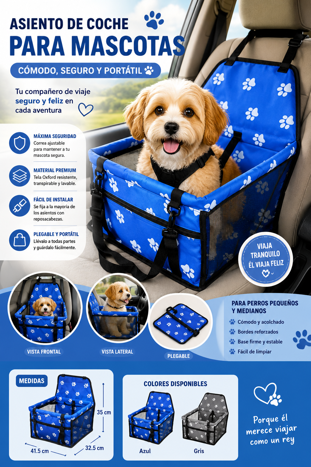 🐶 Asiento de Coche para Perros y Gatos Plegable y Portátil | Seguridad y Confort en Cada Viaje 🐱